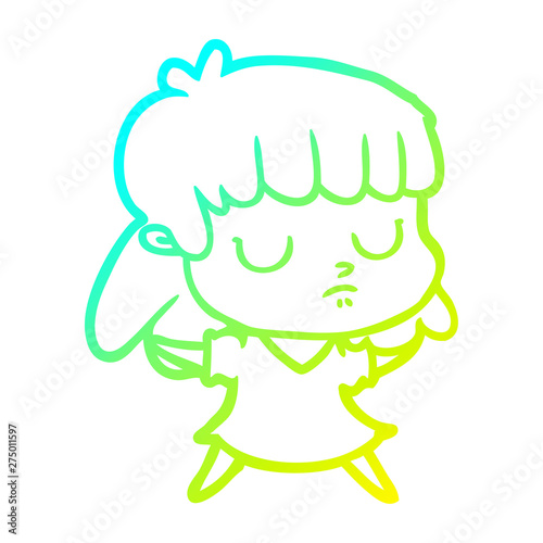 cold gradient line drawing cartoon indifferent woman