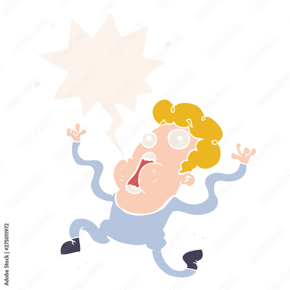 cartoon terrified man and speech bubble in retro style cartoon terrified man and speech bubble in retro style