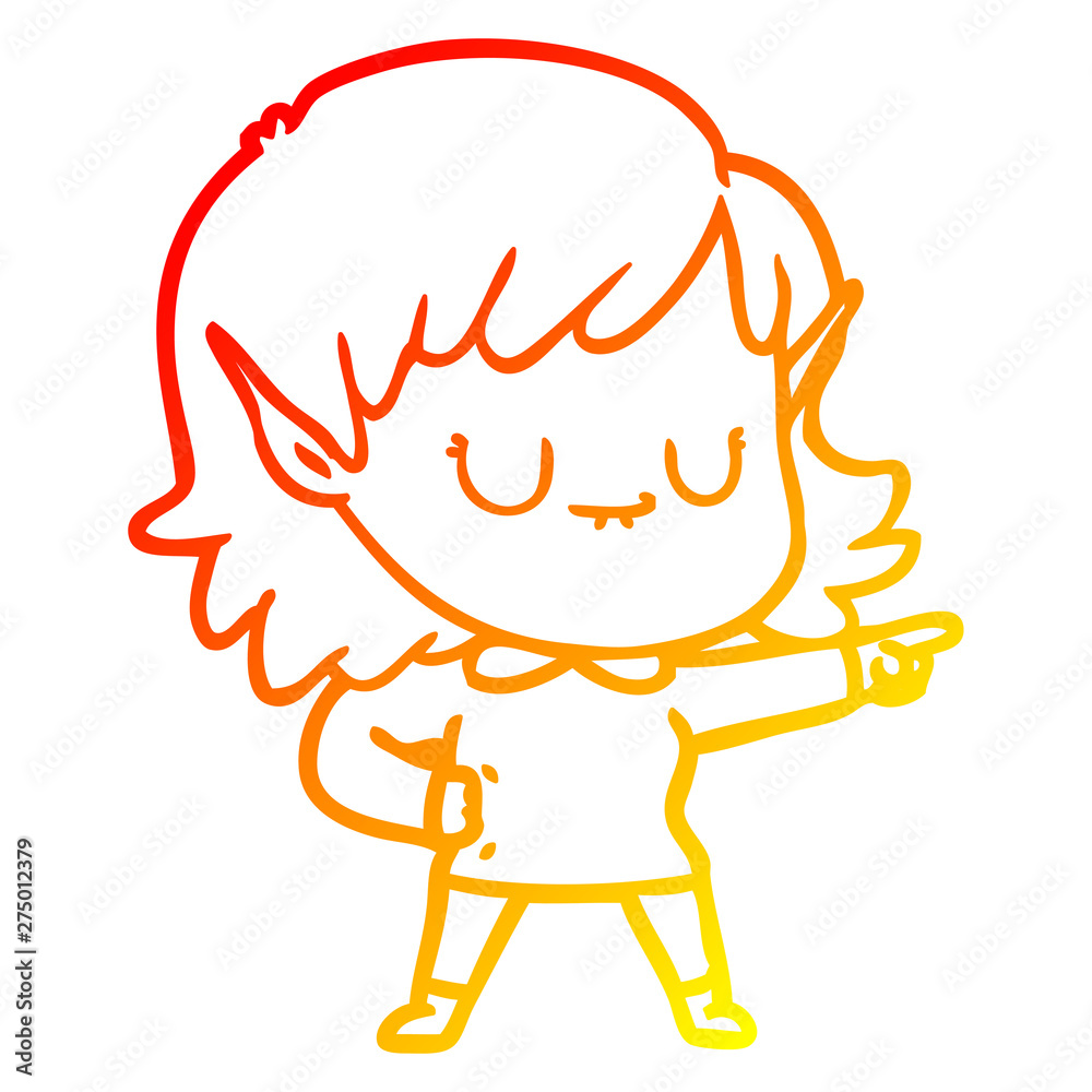 warm gradient line drawing happy cartoon elf girl warm gradient line drawing happy cartoon elf girl
