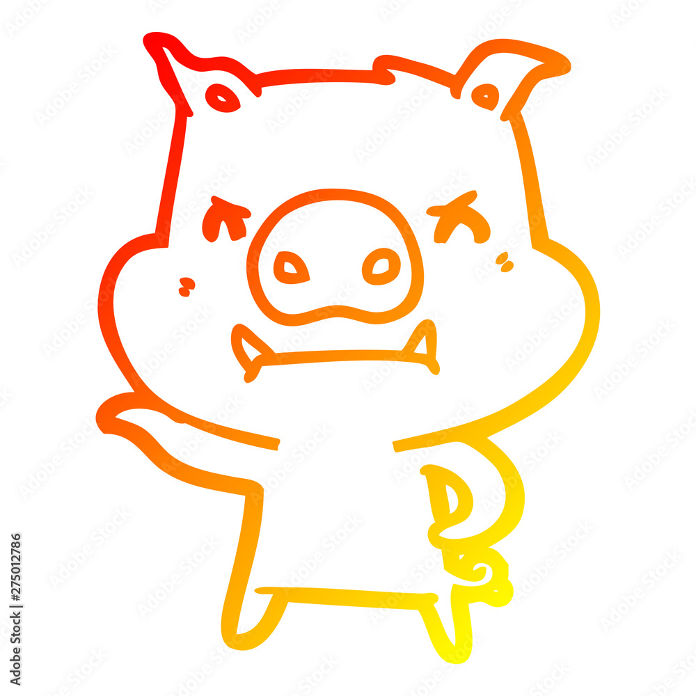 warm gradient line drawing angry cartoon pig warm gradient line drawing angry cartoon pig
