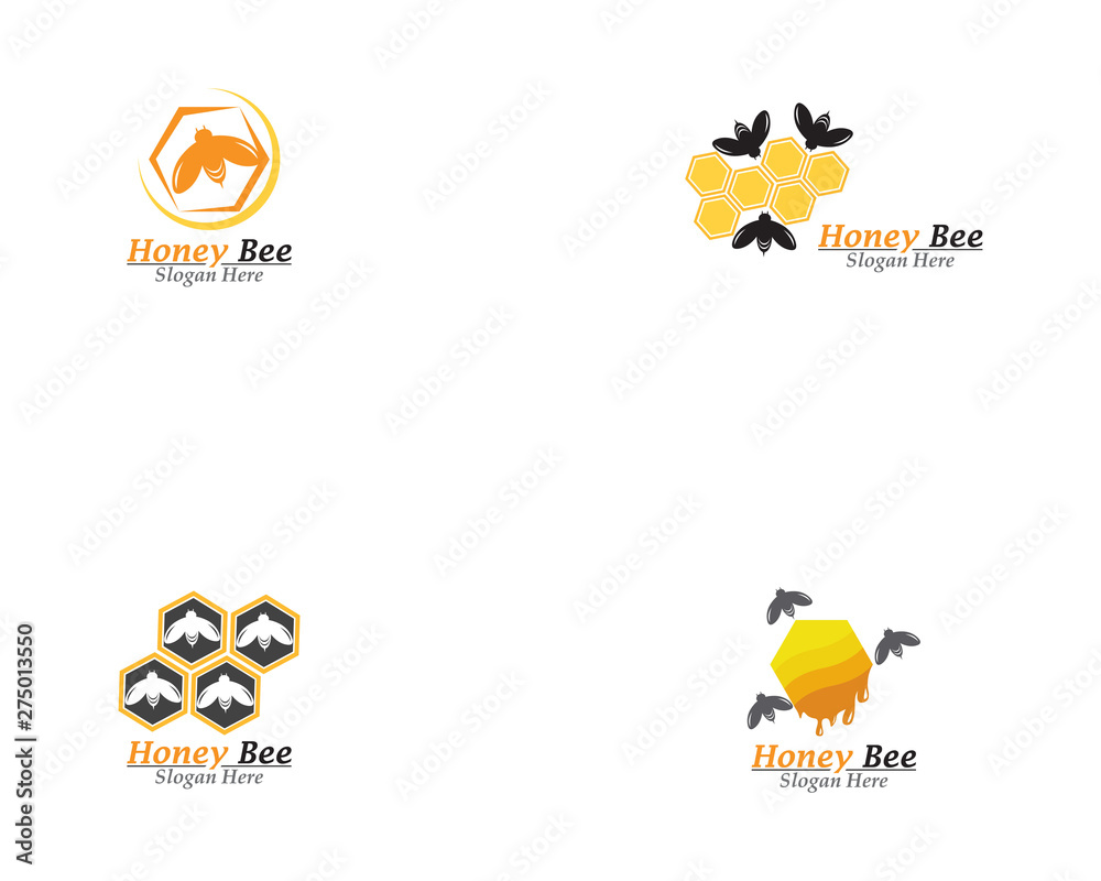 Bee and Honey comb logo template icon vector