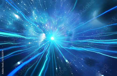 Light speed zoom travel in Deep space nebula  background 3d illustration.