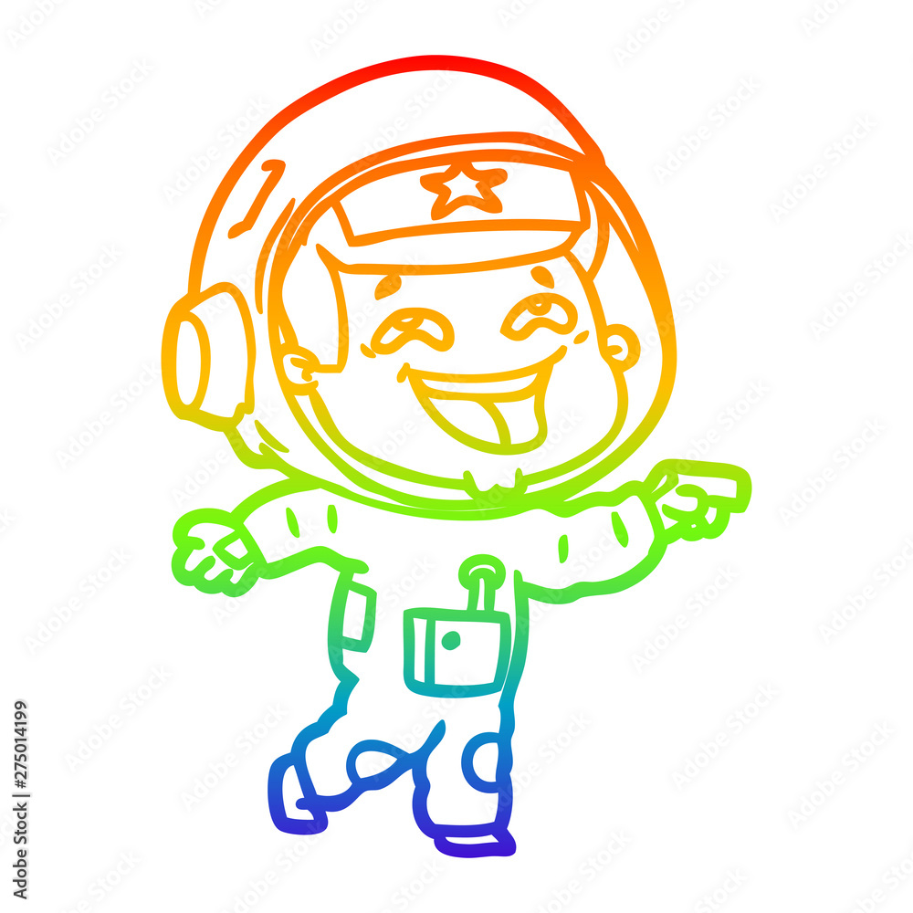 rainbow gradient line drawing cartoon laughing astronaut