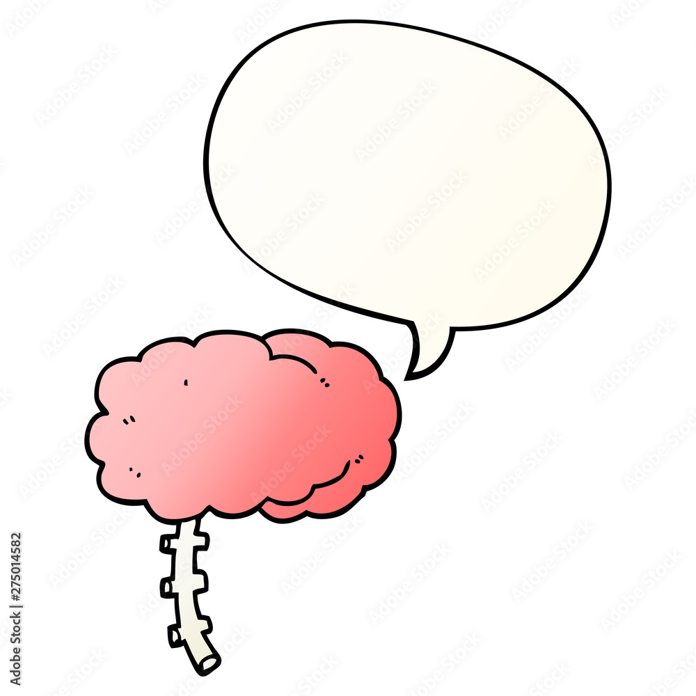 cartoon brain and speech bubble in smooth gradient style
