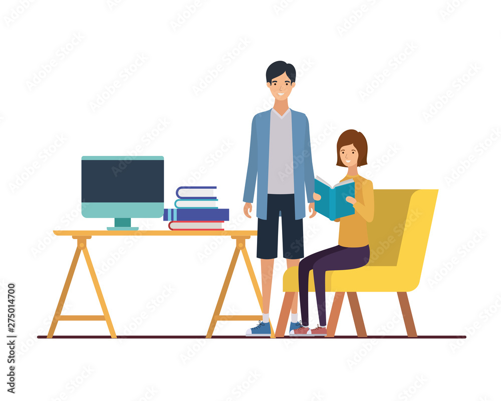 couple in the work office with white background couple in the work office with white background