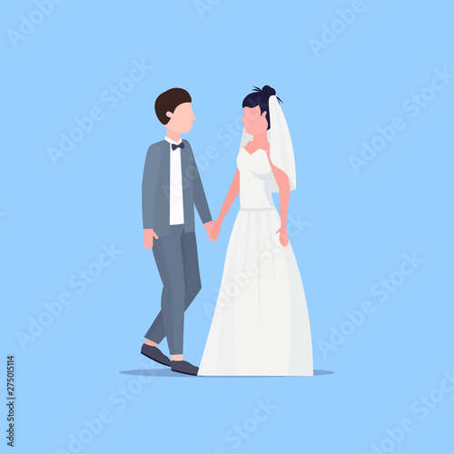 Newly weds man woman standing together romantic