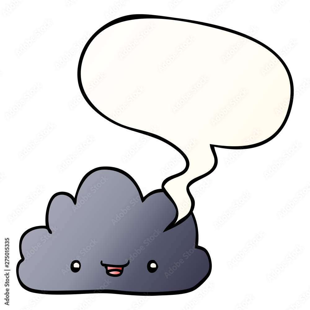 happy cartoon cloud and speech bubble in smooth gradient style happy cartoon cloud and speech bubble in smooth gradient style