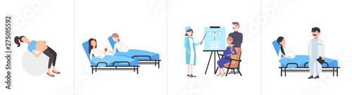 set pregnant women with belly different medicine healthcare pregnancy concepts collection full length flat horizontal banner