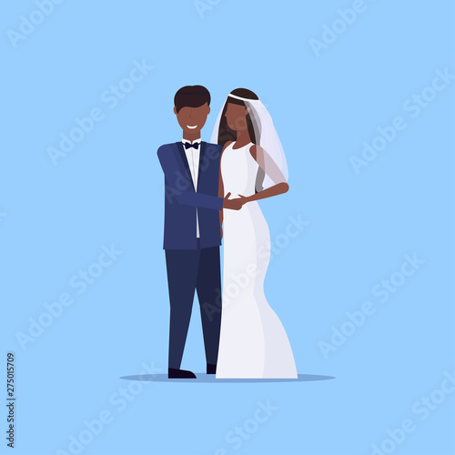 Newly weds man woman standing together romantic