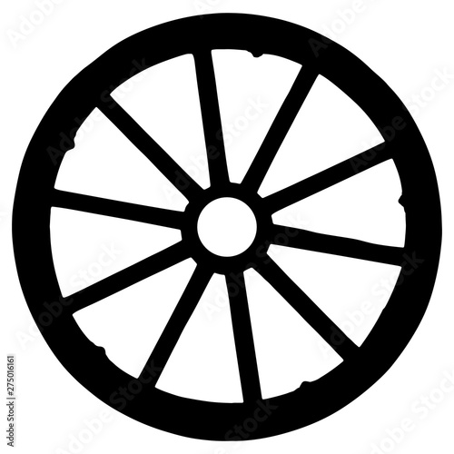 wooden vector silhouette of wagon wheel isolated on white background