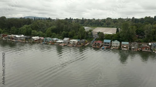 aerial orbit around house boats in souther portland willamette river. photo