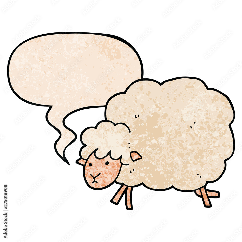 cartoon sheep and speech bubble in retro texture style cartoon sheep and speech bubble in retro texture style