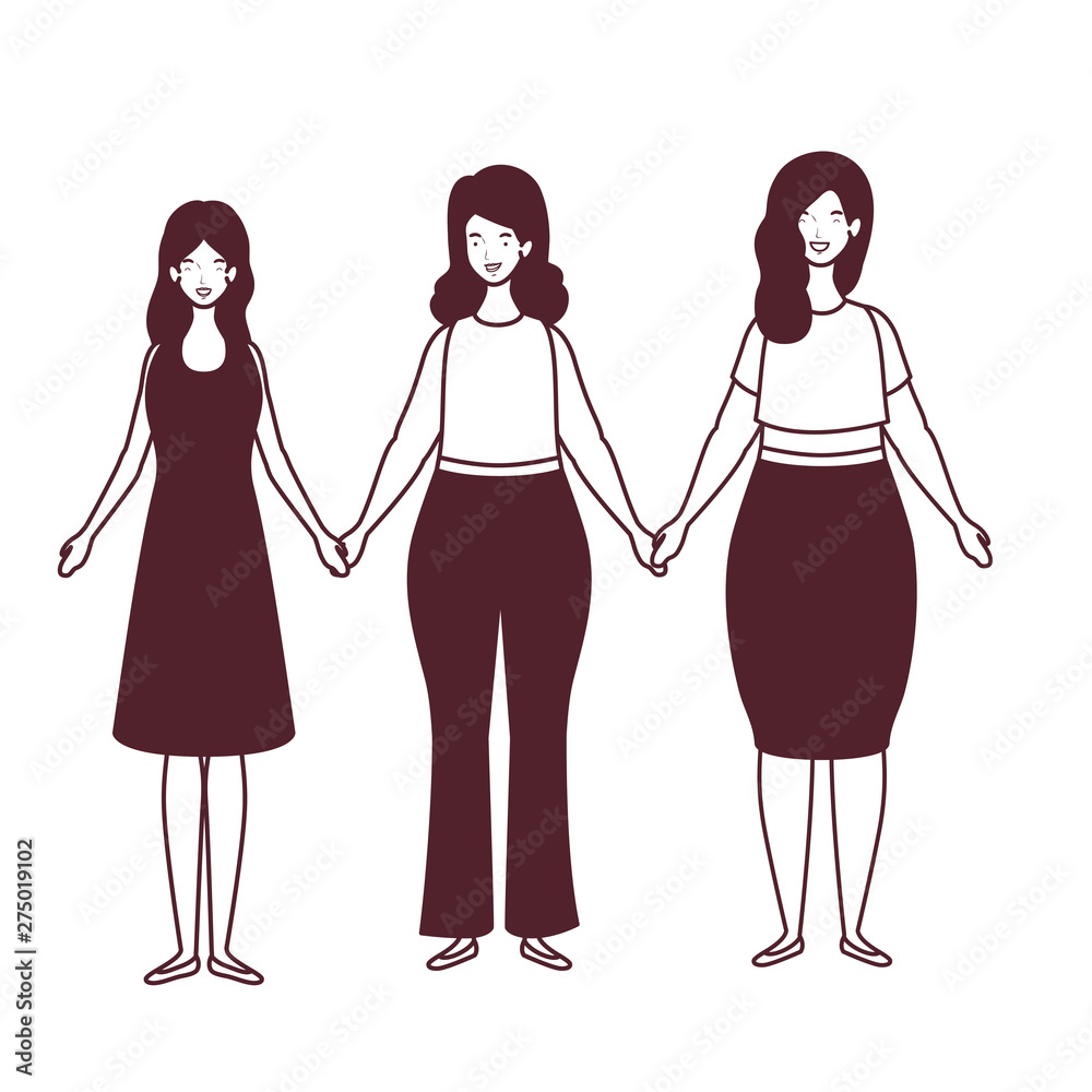 silhouette of women standing on white background silhouette of women standing on white background