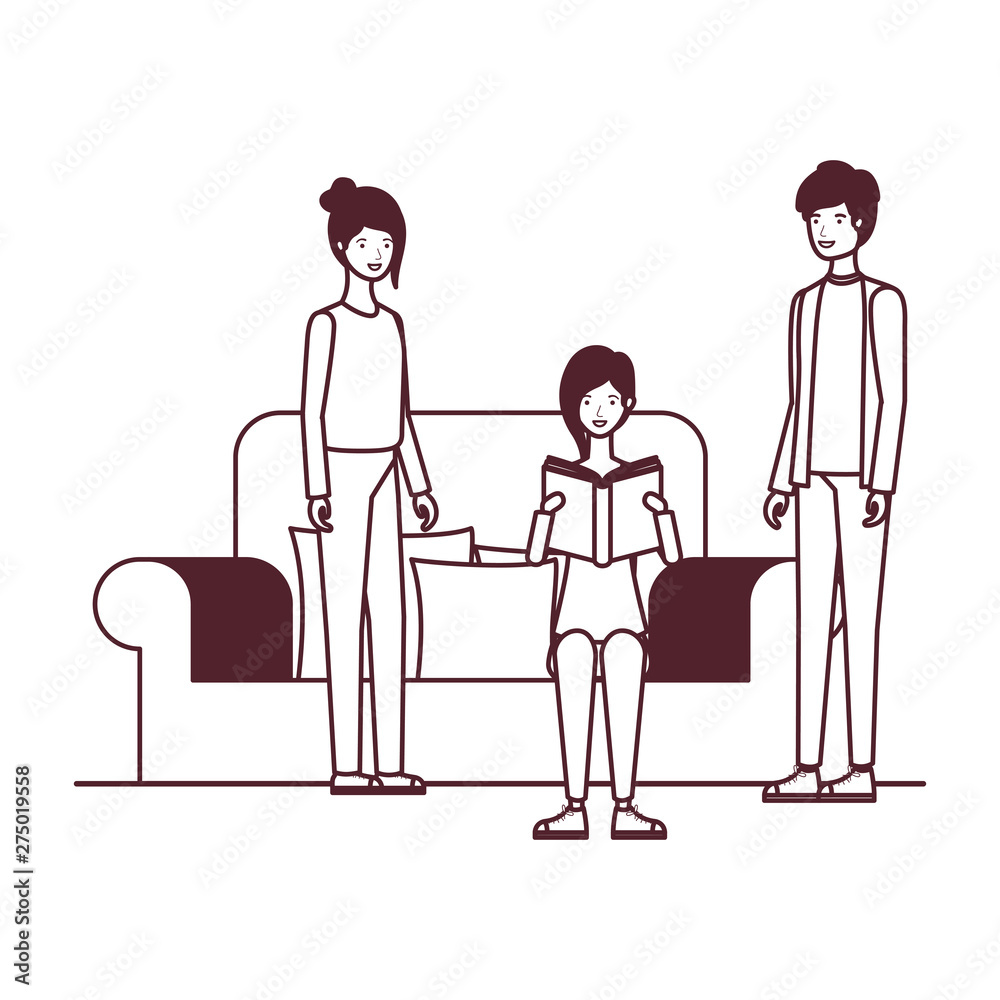 silhouette of group of people sitting on chair with book in hands silhouette of group of people sitting on chair with book in hands