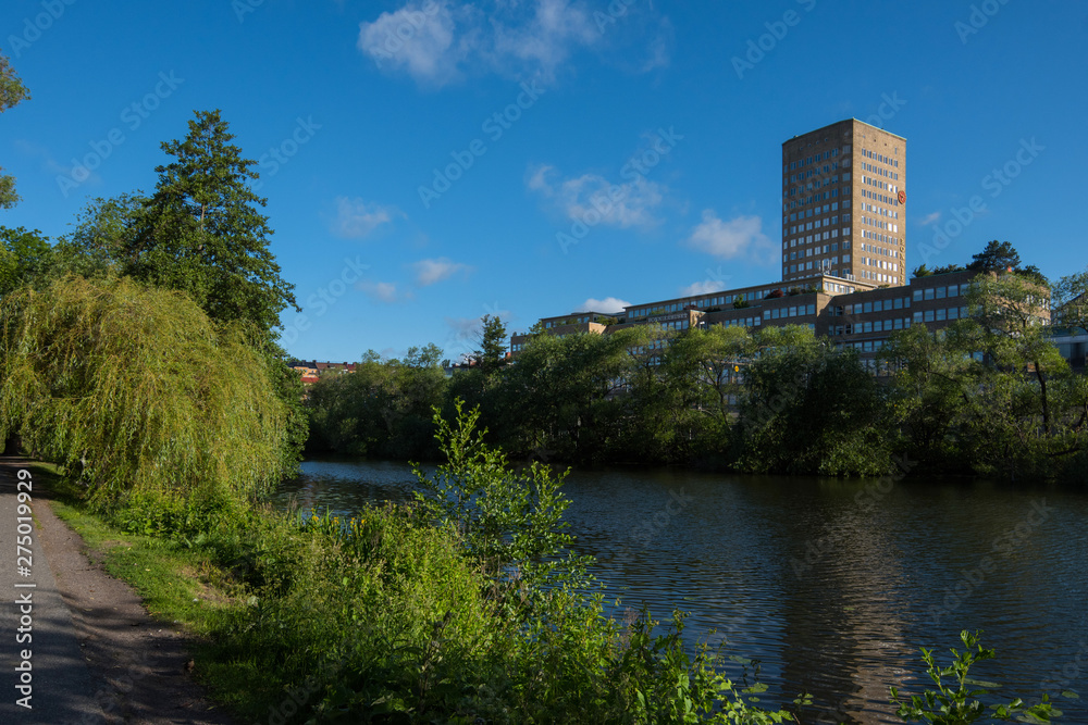 View from the Kungsholmen island in Stockholm, the Karlbergskanalen and Klara sjö canal an early sommer morning, View from the Kungsholmen island in Stockholm, the Karlbergskanalen and Klara sjö canal an early sommer morning,