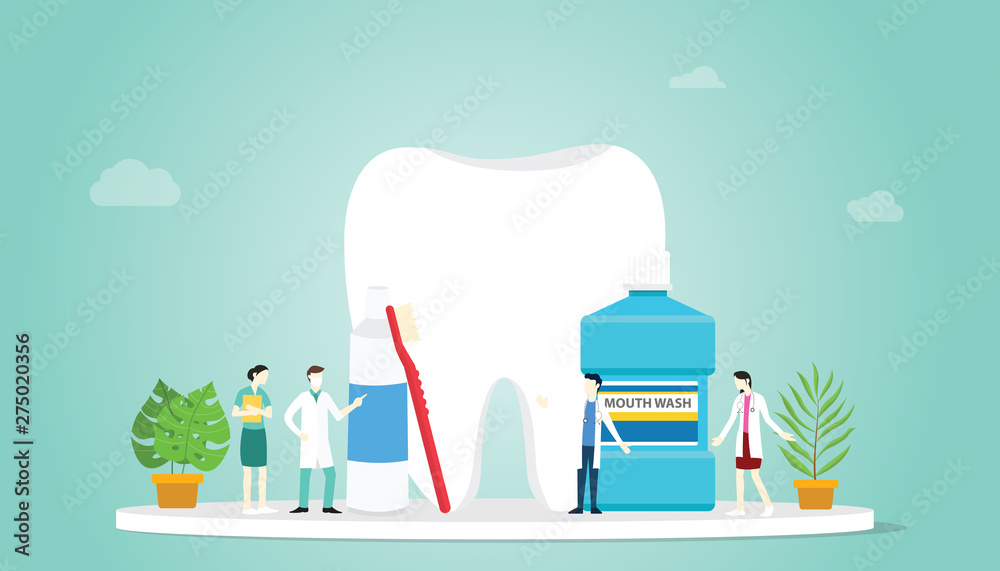 Φωτογραφία teeth or tooth care healthy with team doctor and big teeth and some tools to cle