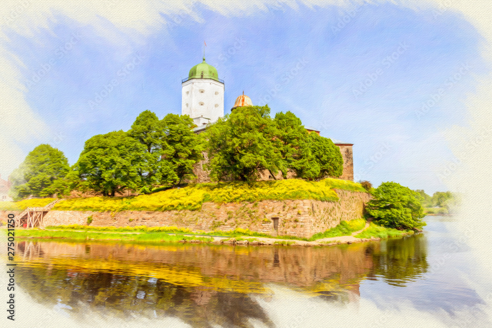 Imitation of the picture. City Vyborg. Castle