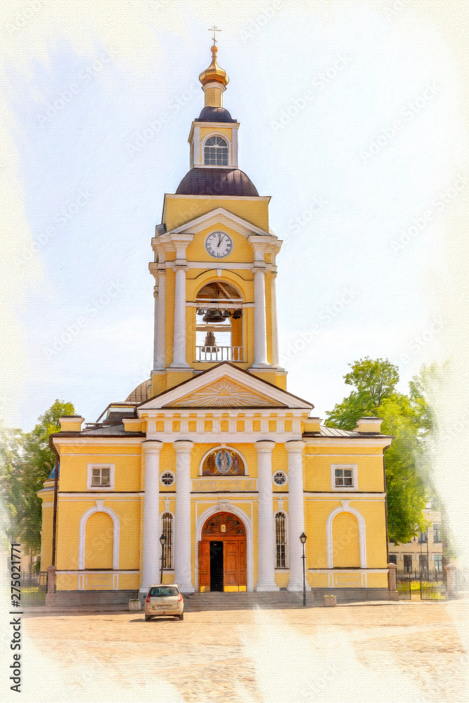 Imitation of the picture. City Vyborg. Savior Transfiguration Cathedral on the Cathedral Square