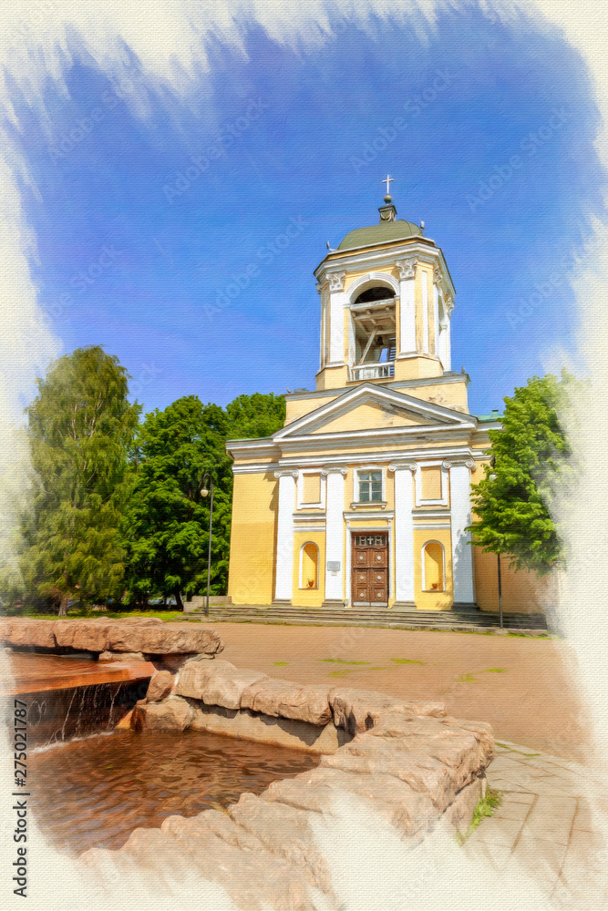 Obraz premium Imitation of the picture. Cathedral of Saints Peter and Paul in the city of Vyborg