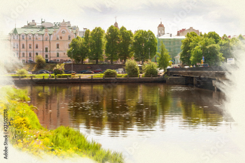 Imitation of the picture. City Vyborg. Embankment of the 30th Guards Corps