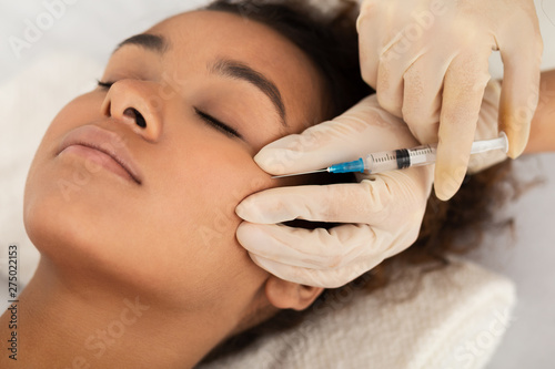 Cosmetic Treatment. Beautician Doing Facial Skin Lifting Injection