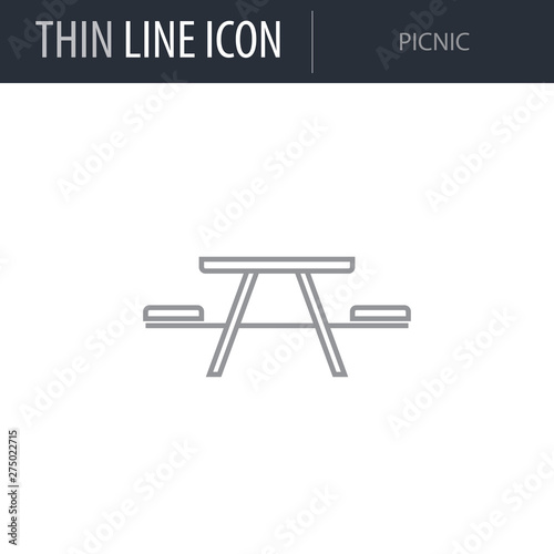 Symbol of Picnic. Thin line Icon of City elements. Stroke Pictogram Graphic for Web Design. Quality Outline Vector Symbol Concept. Premium Mono Linear Beautiful Plain Laconic Logo