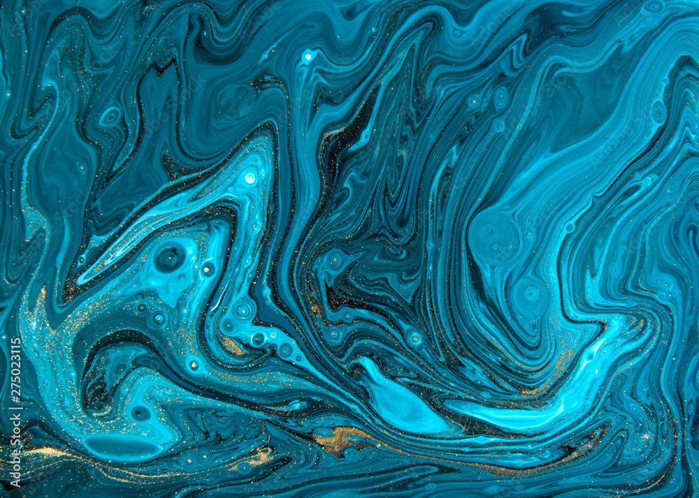 Blue and gold marbling pattern. Golden marble liquid texture. Blue and gold marbling pattern. Golden marble liquid texture.