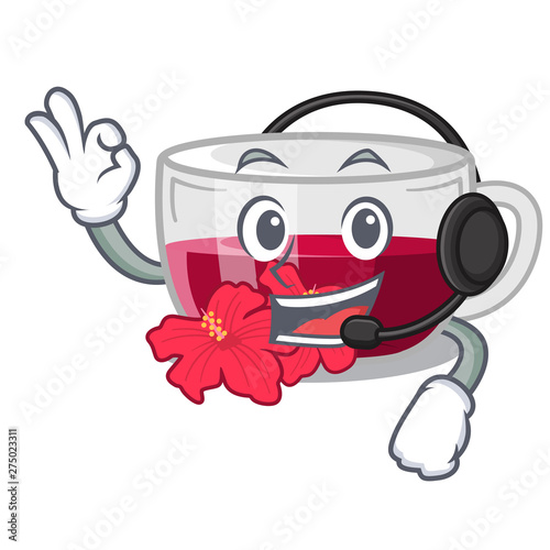 With headphone hibiscus tea in a cartoon bottle photo