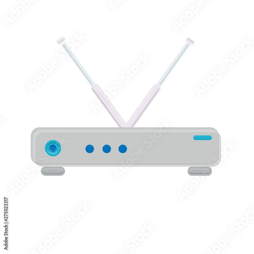 Vector illustration white flat icon simple modern digital digital wi-fi router modem for wireless internet isolated on white background. Concept: computer digital technologies