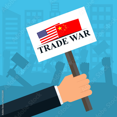 Trade war, USA versus China. America-China tariff business global exchange international.