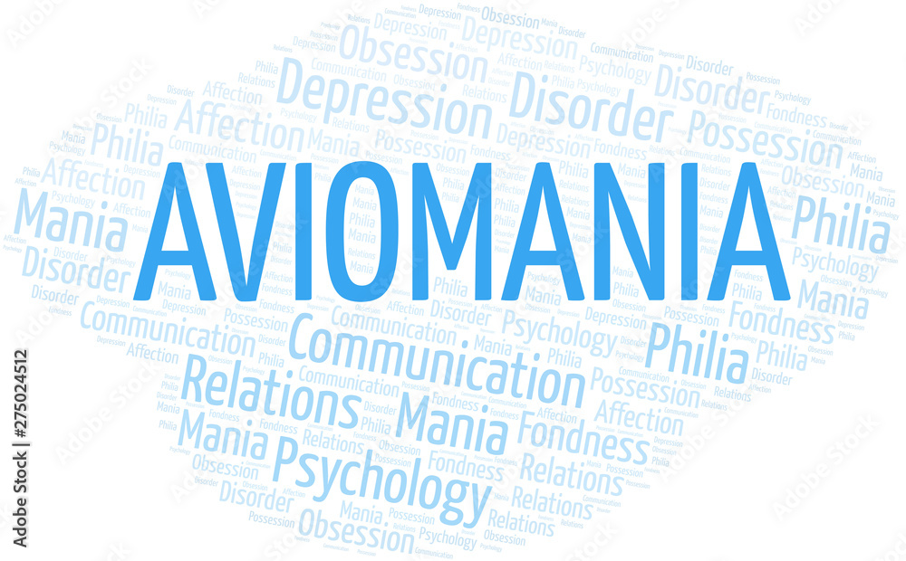 Aviomania word cloud. Type of mania, made with text only.