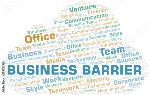 Business Barrier word cloud. Collage made with text only.