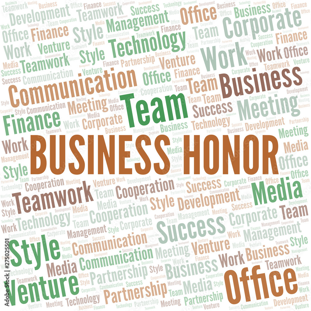 Business Honor word cloud. Collage made with text only.