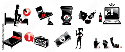 icons black money music poo escort pills set