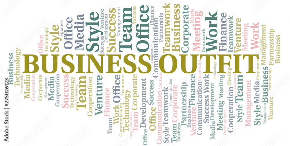 Business Outfit word cloud. Collage made with text only.