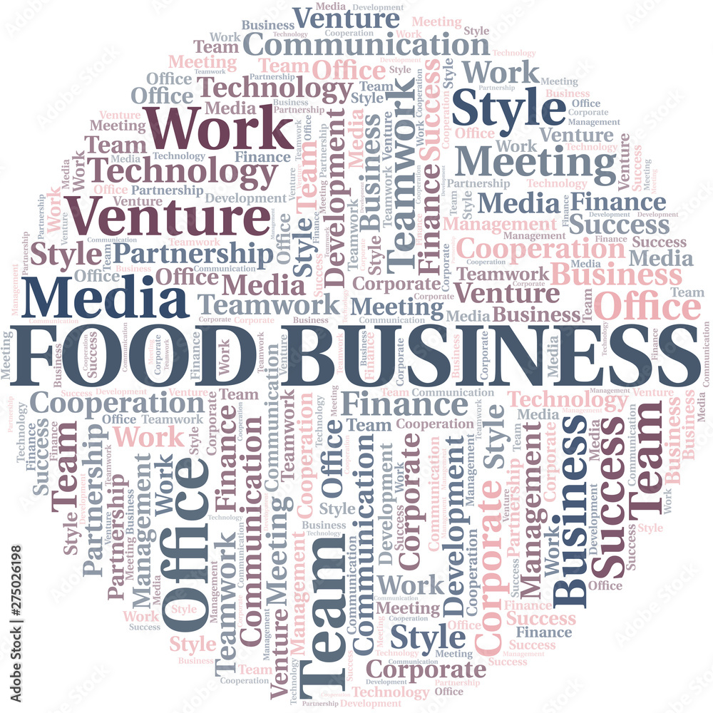 Food Business word cloud. Collage made with text only.