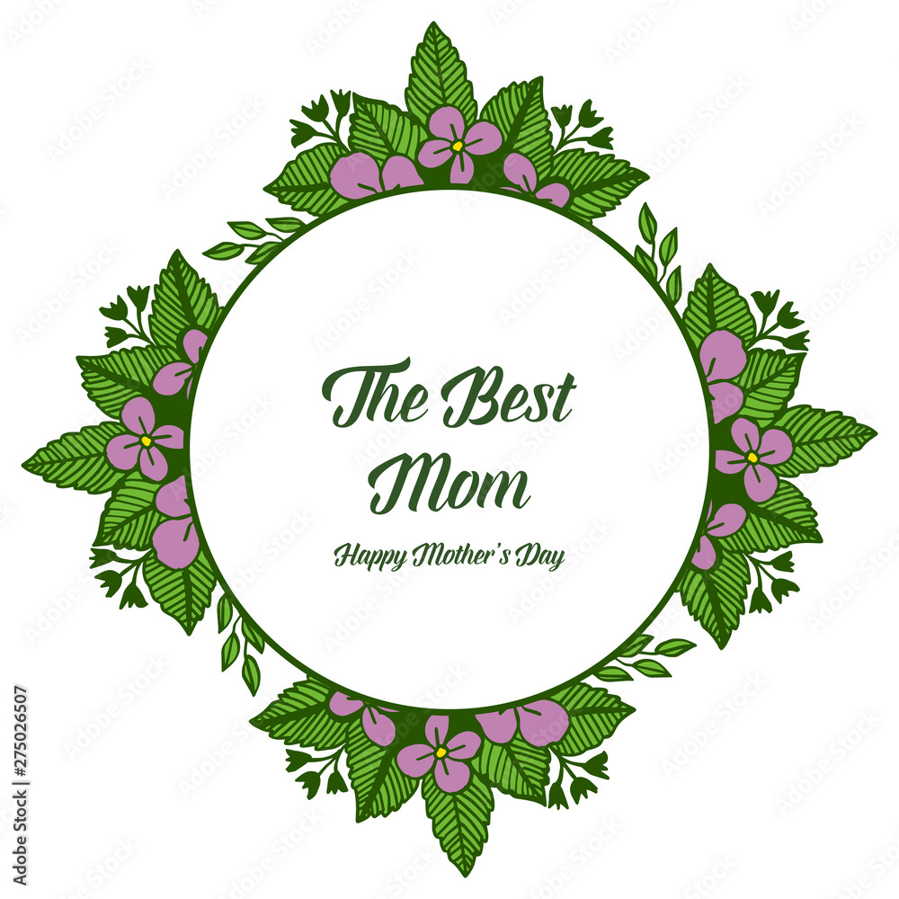 Vector illustration pattern purple wreath frame with card of best mom
