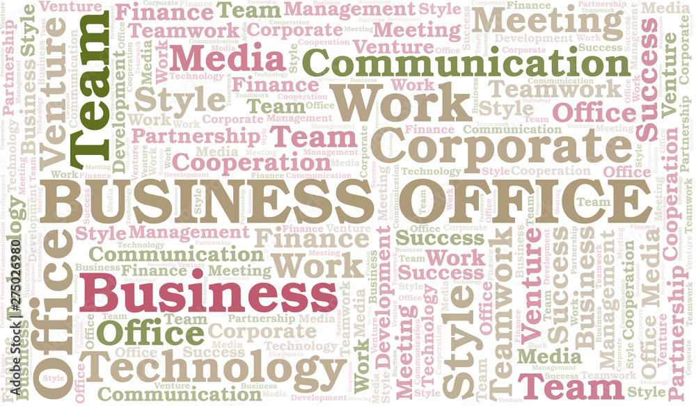 Business Office word cloud. Collage made with text only. Business Office word cloud. Collage made with text only.