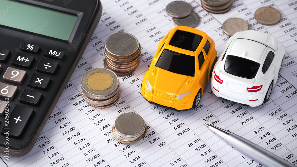 Φωτογραφία Cars with coins and calculator, buying, leasing, car loan, car finance