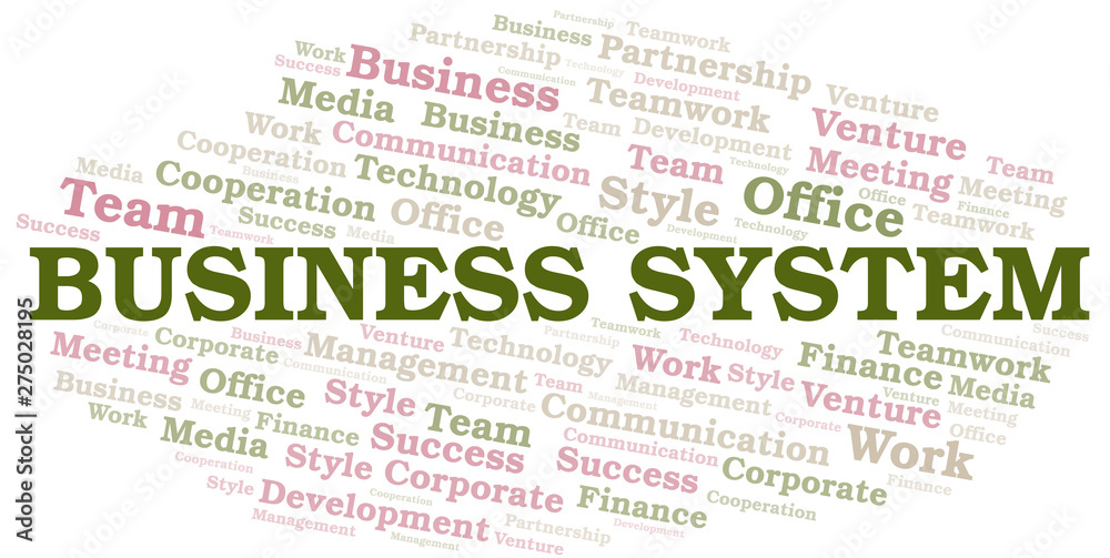 Business System word cloud. Collage made with text only.