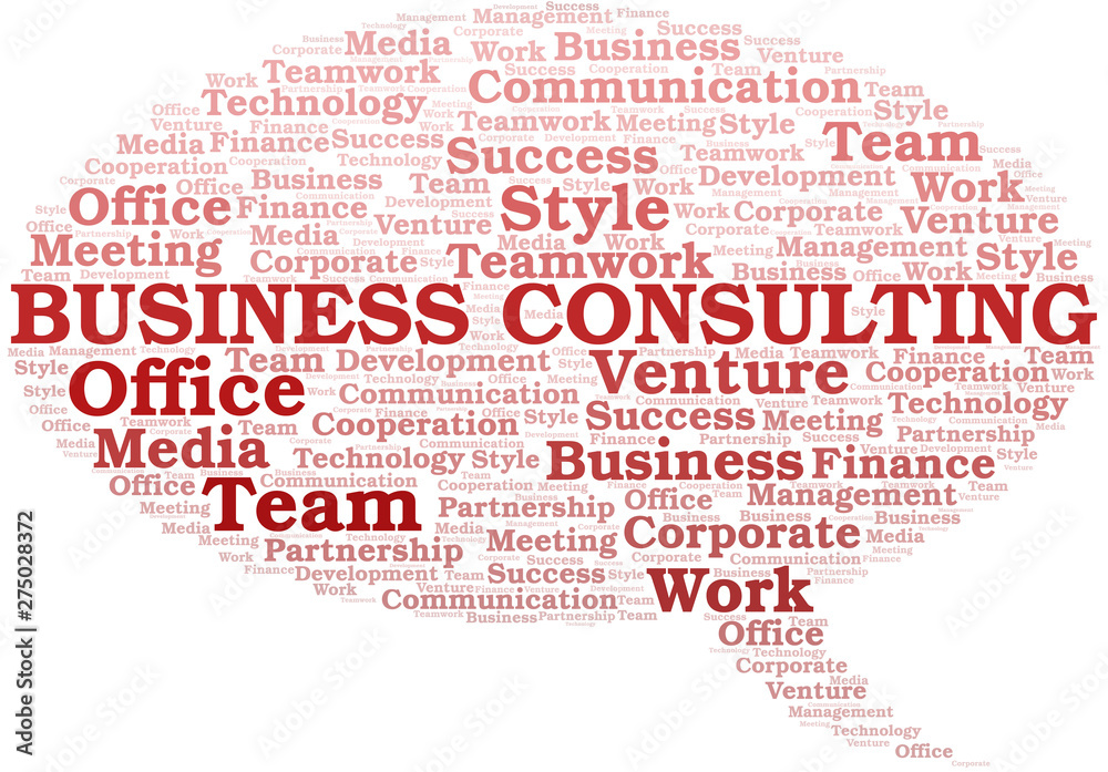Business Consulting word cloud. Collage made with text only.