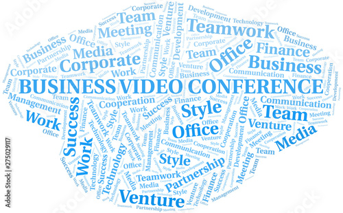 Business Video Conference word cloud. Collage made with text only.