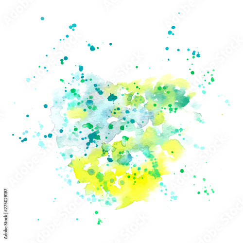 An abstract artistic vibrant teal blue, green and yellow watercolor background texture with splashes of paint, vector drawing with a place for text or logo