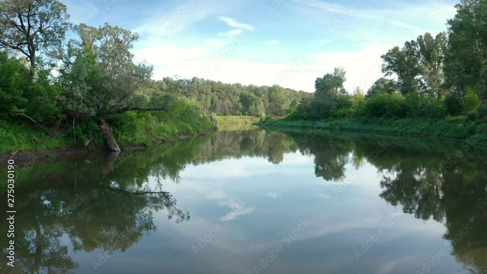 Aerial approach shot.Slowly follow the river between trees.Beautiful pure nature.Evening summer day.Part 1 slow. Aerial approach shot.Slowly follow the river between trees.Beautiful pure nature.Evening summer day.Part 1 slow.