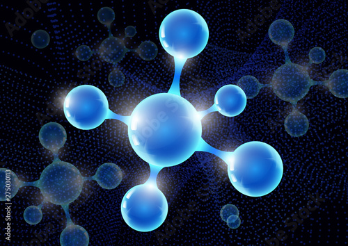 Futuristic chemical vector nanotechnology background with luminous 3d molecules.