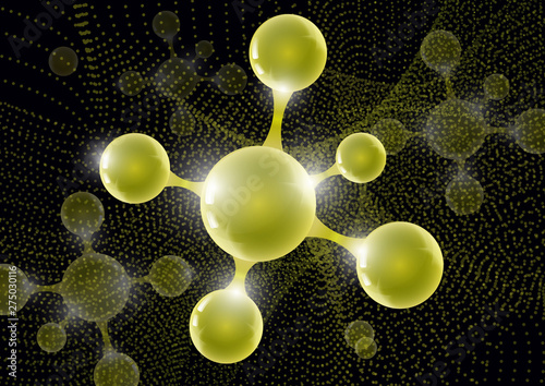 Futuristic chemical vector nanotechnology background with luminous 3d molecules.