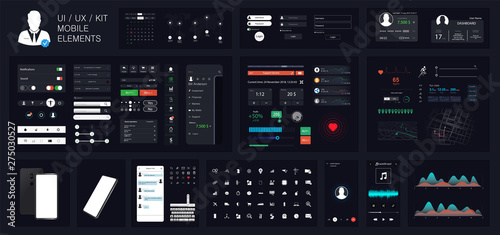 Universal interface UI UX KIT for designing responsive websites, mobile app and user interface. One Page Website Design Template with UI Elements kit and Flat Design Concept Icons. Vector set UI KIT photo