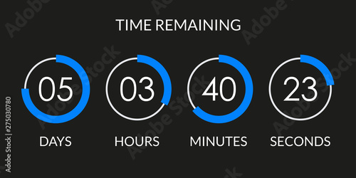 Countdown timer. Time counter with digital scoreboard. Time remaining display. Vector illustration.