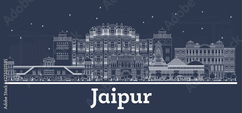 Outline Jaipur India City Skyline with White Buildings. photo