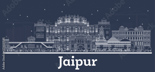 Vászonkép Outline Jaipur India City Skyline with White Buildings.